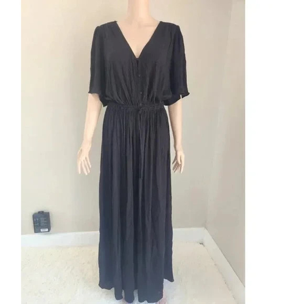 NWOT L'Agence Short Sleeve V-Neck Maxi Dress Size S Black #1K431